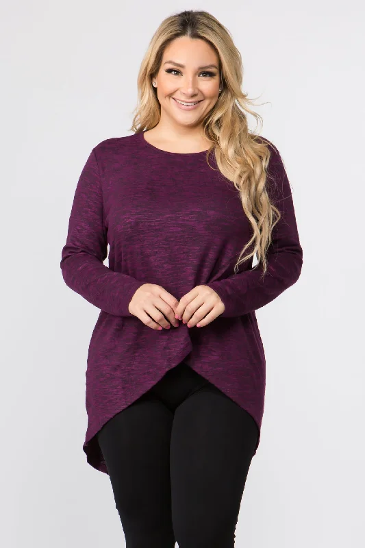 Plus Size Surplice Wrap Tunic Sweater Top Chenille Fabric Brocade Fabric Lace Fabric