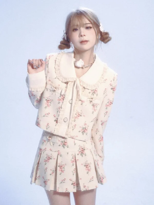 Sweet floral doll collar lace floral jacket【s0000007445】 Wool Jacket Cashmere Jacket Tweed Jacket
