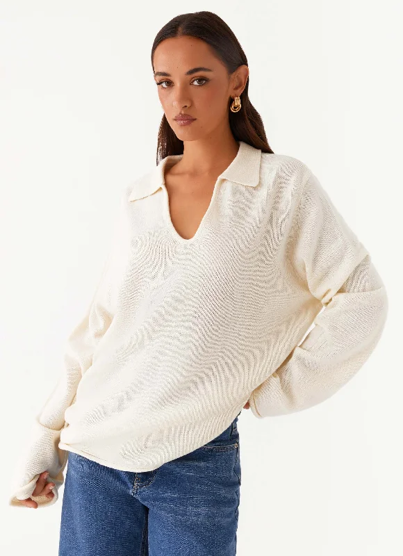 Deena Knit Sweater - White Spandex Rayon Corduroy
