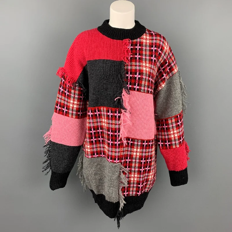 MSGM Size M Red & Pink Wool / Acrylic Oversized Sweater Chenille Fabric Brocade Fabric Lace Fabric