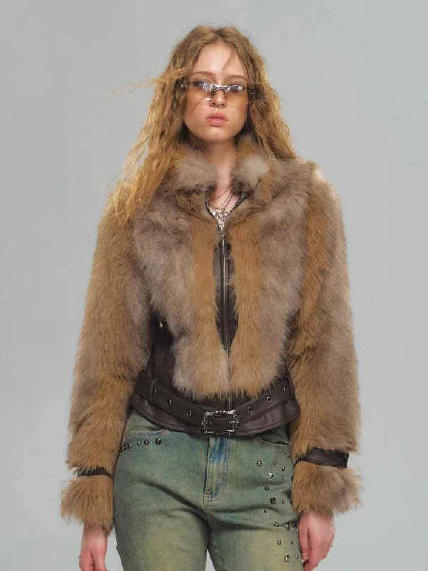 Leather slim waist fur jacket【s0000010587】 Herringbone Jacket Houndstooth Jacket Plaid Jacket