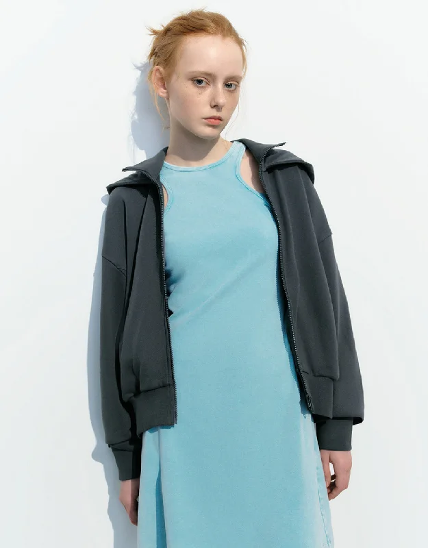 Zipper Front Hooded Knitted Jacket Insulated Jacket Fitted Jacket Loose Jacket