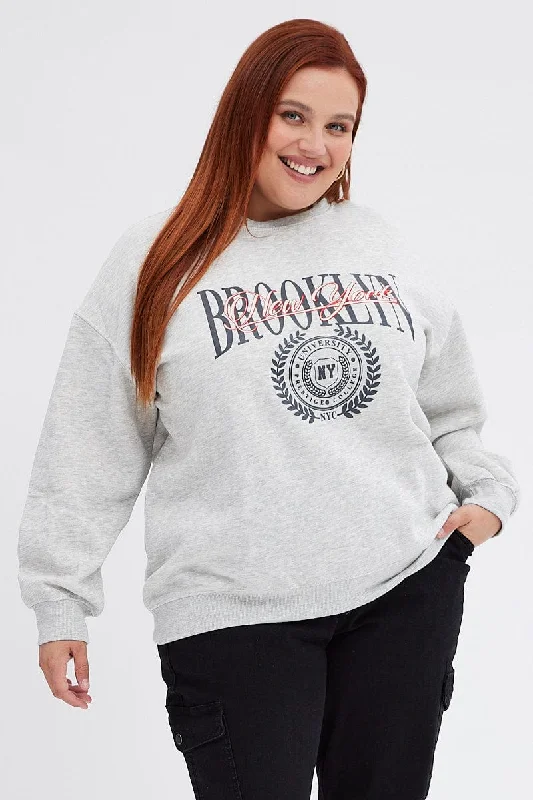 Grey Oversized Sweater Embroidered Boat Neck Shawl Collar Notched Collar