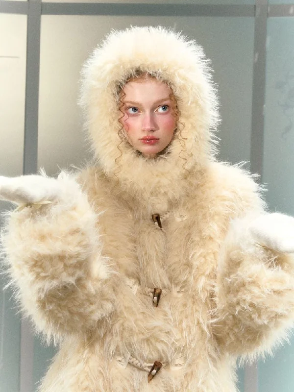 hooded mid-length loose faux fur jacket coat【s0000006033】 Insulated Jacket Fitted Jacket Loose Jacket