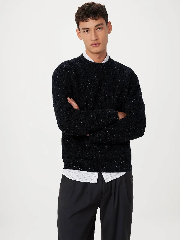 The Donegal Crewneck Sweater in Black Handmade Hand-knitted Hand-woven