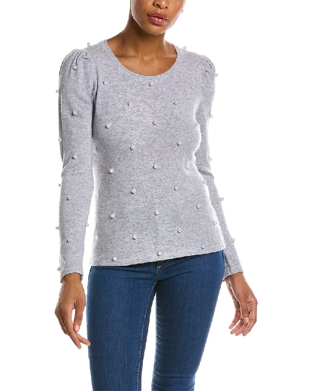 Qi Cashmere Pearl Embellished Wool & Cashmere-Blend Sweater Silk Blend Satin Velvet