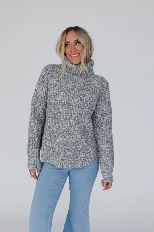 Thelma Sweater - Gray Turtle Neck Boat Neck Asymmetrical Neck