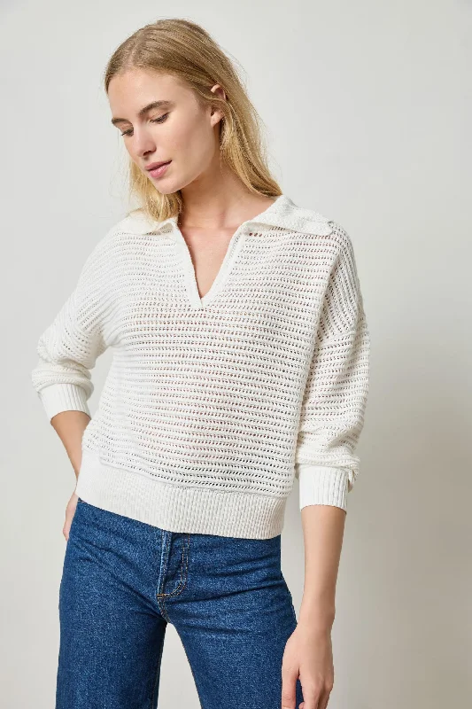 Scalloped Collar Sweater White Satin Blend Silk Blend Wool Blend