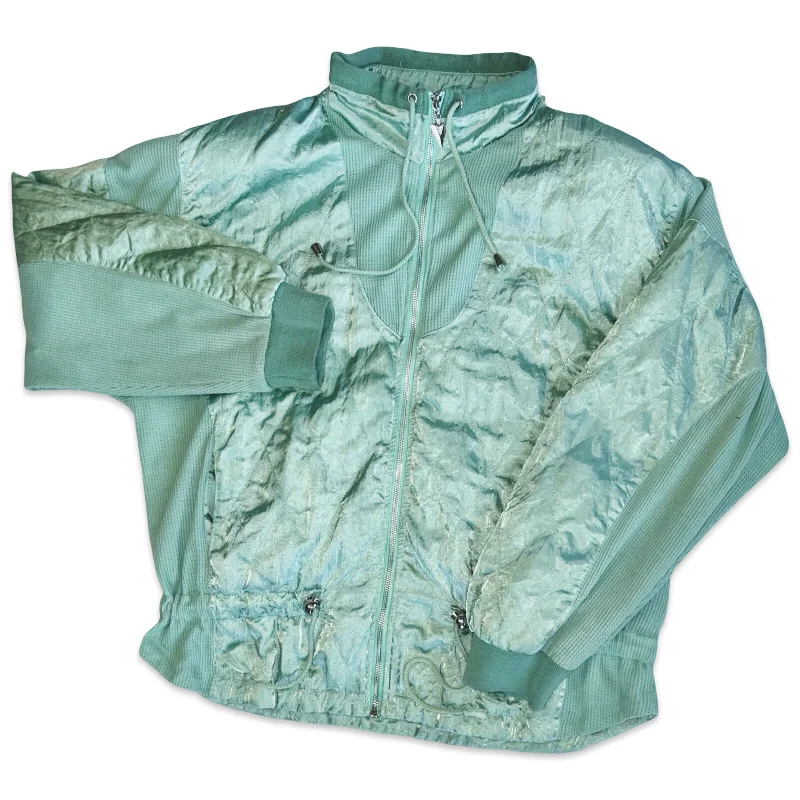 Vintage 80s Teal Windbreaker Jacket Cotton Fabric Linen Fabric Terry Fabric