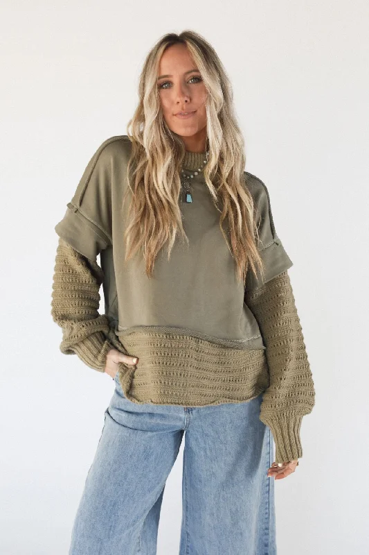 Moonrise Layered Sweater Top - Olive Layered Multi-layer Single Layer