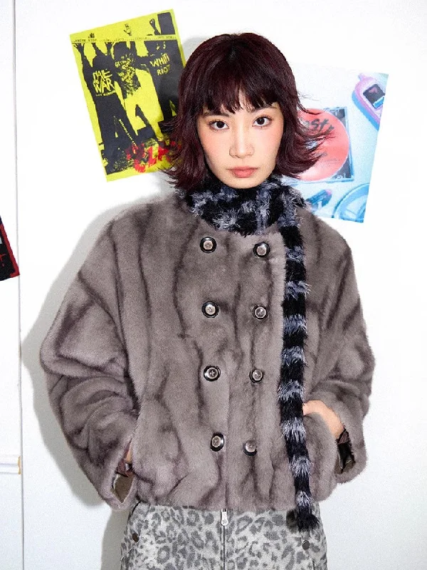 Retro grey leopard print fur jacket【s0000011544】 Embroidered Jacket Appliqued Jacket Beaded Jacket