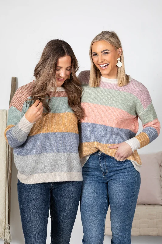Ribbed Multicolor Colorblock Sweater Slim Fit Regular Fit Oversized