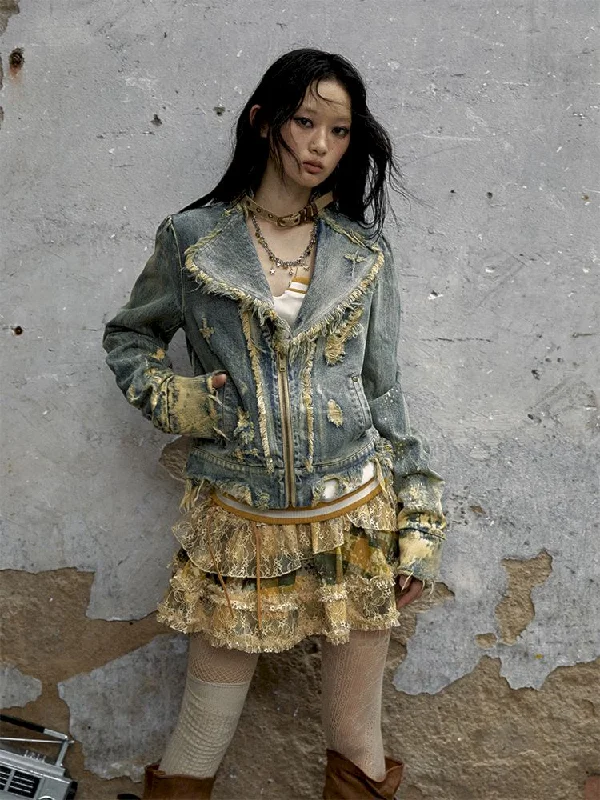 Splash Ink denim jacket【s0000009971】 Striped Jacket Polka Dot Jacket Floral Jacket