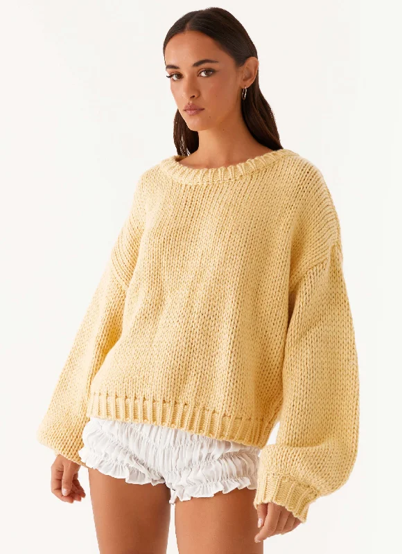 Costella Knit Sweater - Yellow Mesh Sweater Canvas Denim