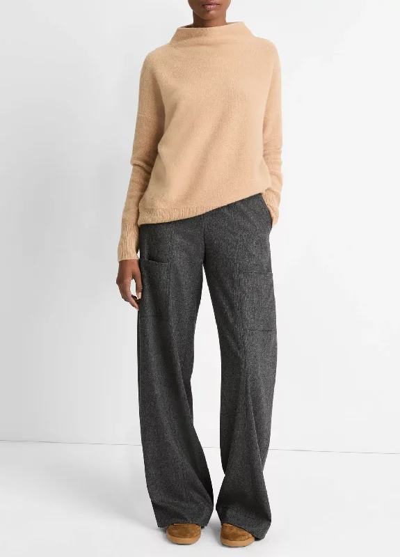 Cashmere Funnel Neck Sweater - Camel Terry Terry Cloth Terry Knit