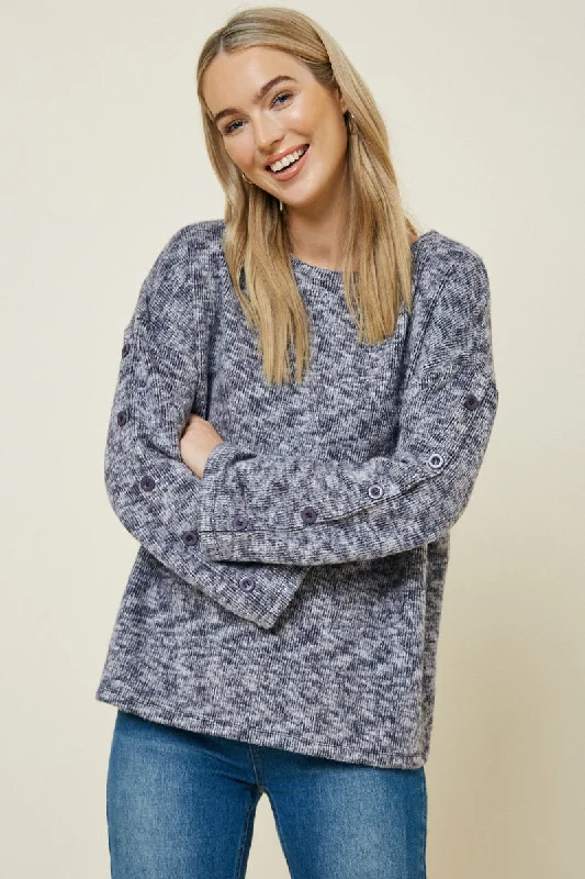 Button Sleeve Brushed Knit Sweater Fitted Loose Oversized