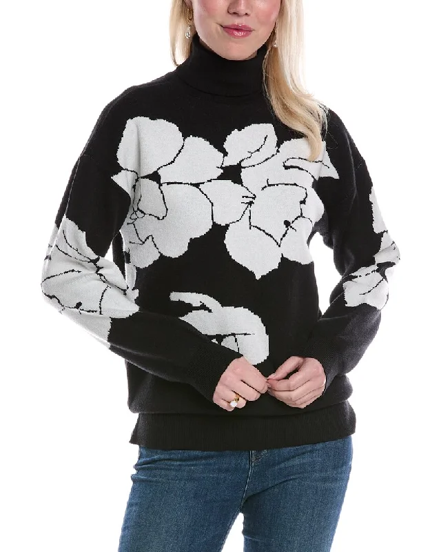 Joseph A. Turtleneck Sweater Solid Color Striped Floral Print