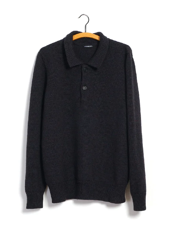 DIDRIK | Knitted Polo Sweater | Night Faux Fur Fabric Real Fur Fabric Shearling Fabric