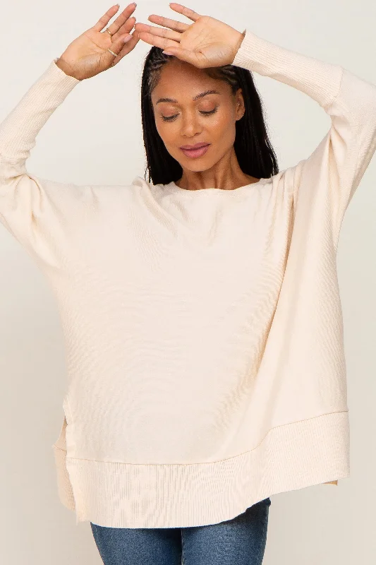Ivory Dolman Sleeve Side Slit Sweater Elegant Classic Vintage