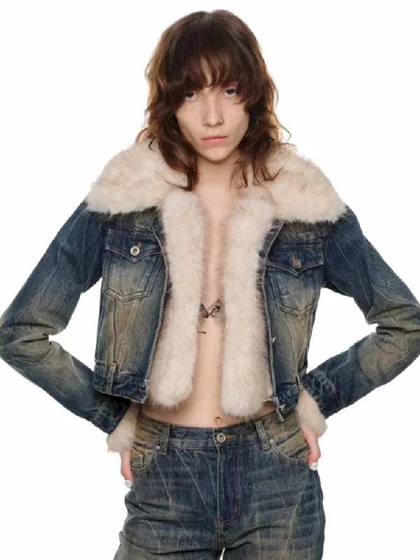 Detachable denim short jacket【s0000010639】 Zip Front Button Front Snap Front