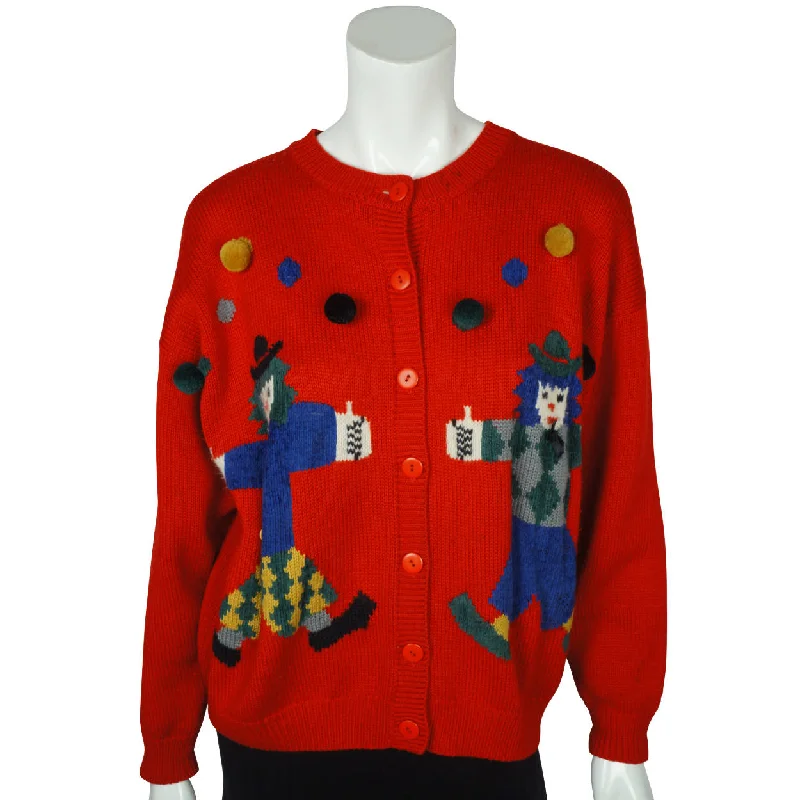 Novelty Vintage Sweater Clown Intarsia Knit Rene Derhy M Nylon Fabric Polyester Fabric Spandex Fabric