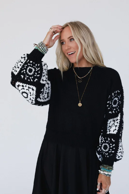 Soulful Stitch Crochet Sweater - Black Oversized Loose Flowy