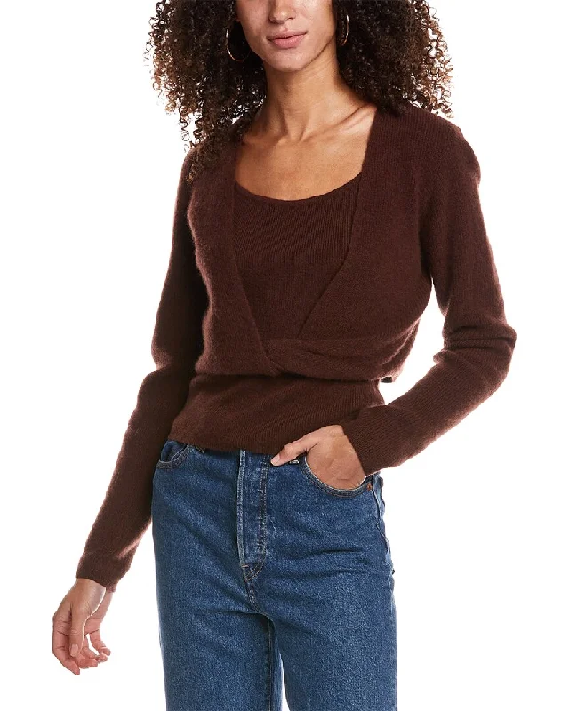 Design History Twofer Cashmere Sweater Denim Fabric Leather Fabric Suede Fabric