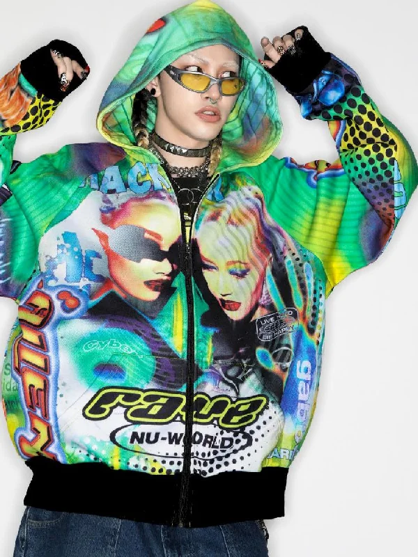 Retro Street Alien Loose Hooded Jacket【s0000010269】 Elasticated Jacket Padded Jacket Insulated Jacket