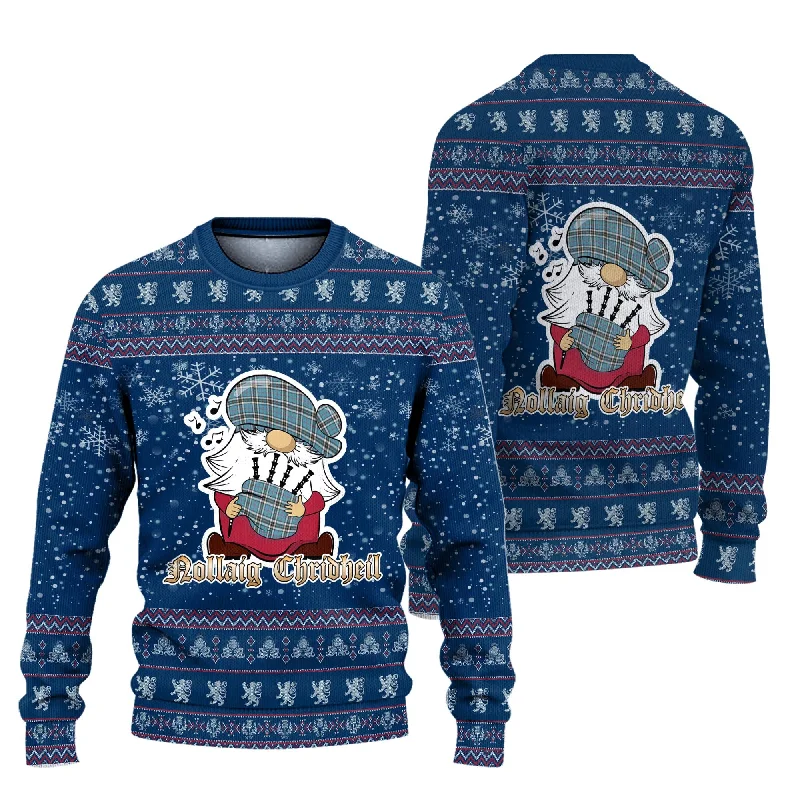 Thompson (Thomson) Clan Christmas Family Ugly Sweater with Funny Gnome Playing Bagpipes Chenille Blend Fleece Blend Nylon Blend