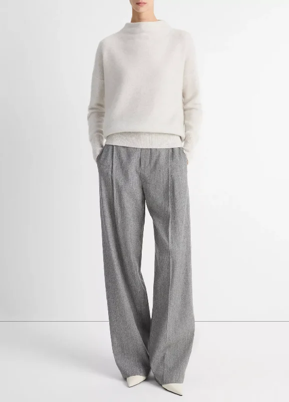 Cashmere Funnel Neck Sweater - Heather Platinum Silk Blend Satin Velvet