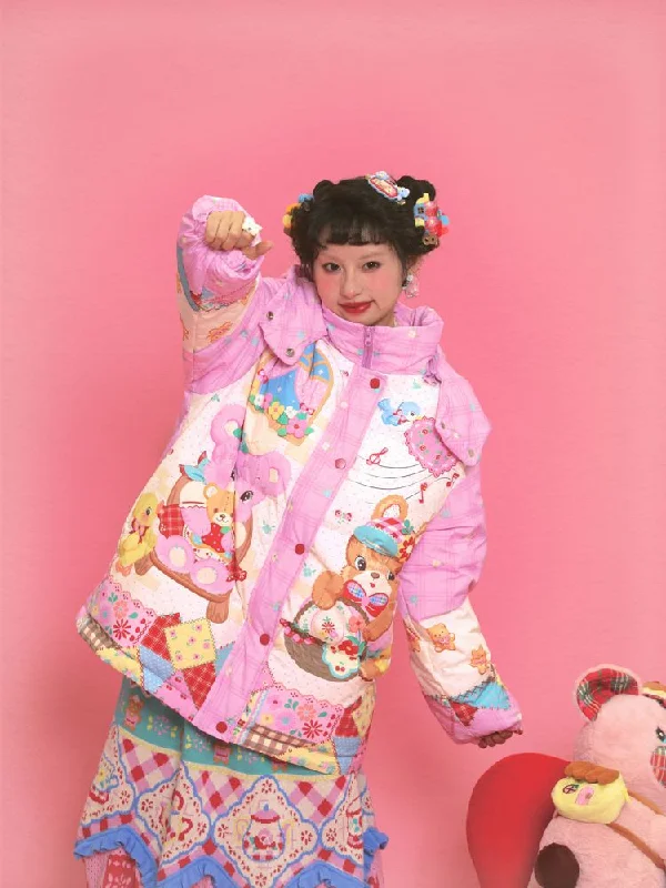 Bear Pink Warm Hooded Jacket【s0000011331】 Plaid Jacket Tartan Jacket Houndstooth Jacket