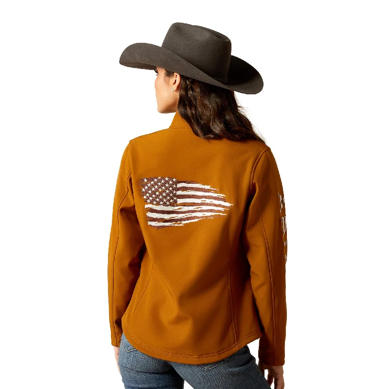 Ariat Ladies Team Patriot Chestnut Horse Softshell Jacket 10052717 Nylon Jacket Polyester Jacket Spandex Jacket