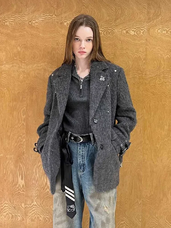 Shoulder padded wool suit jacket【s0000010812】 One-Shoulder Jacket Off-the-Shoulder Jacket Asymmetrical Jacket