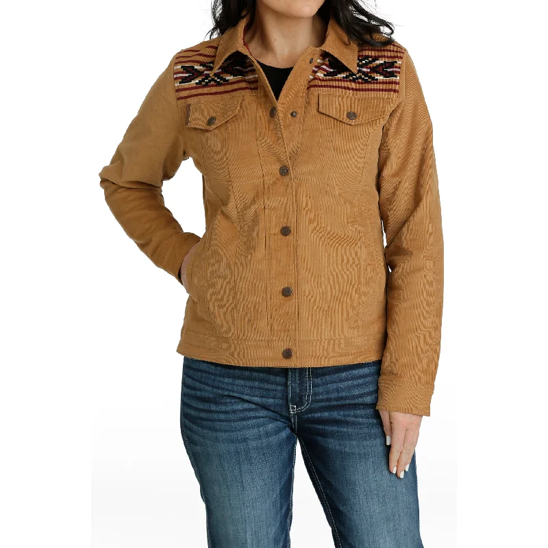 Cinch Ladies Brown Corduroy Trucker Jacket MAJ9878006 Zippered Jacket Buttoned Jacket Snapped Jacket