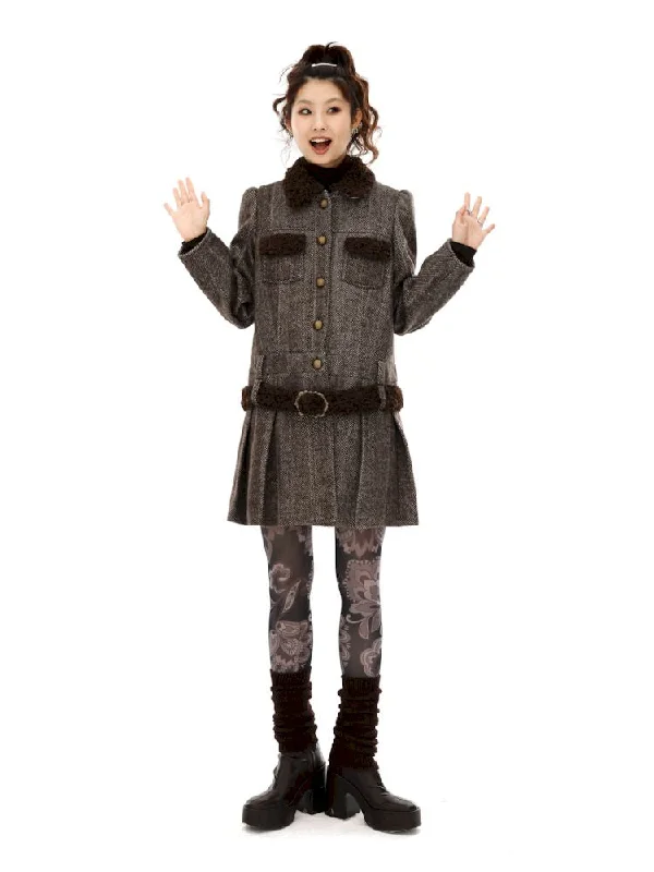 Tweed Single Breasted Coat Jacket Pleated Skirt【s0000006257】 Mesh Jacket Canvas Jacket Denim Jacket