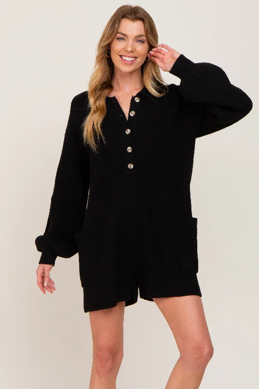 Black Button Down Sweater Romper Polka Dot Checkered Tartan