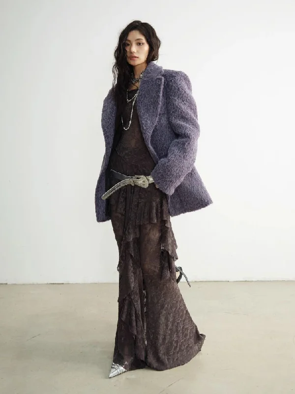 Purple long wool silhouette suit jacket【s0000010926】 Rayon Fabric Velvet Fabric Corduroy Fabric