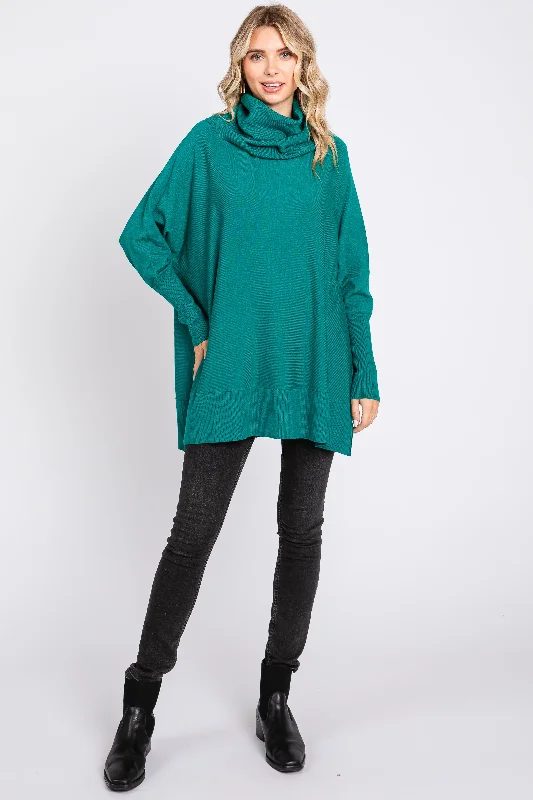 Forest Green Cowl Neck Dolman Sleeve Sweater Boat Neck Shawl Collar Notched Collar