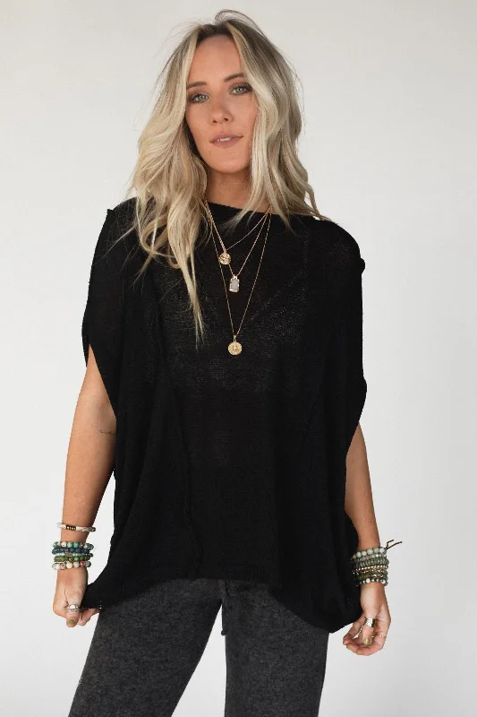 Magic Ahead Sweater Top - Black Striped Floral Plaid