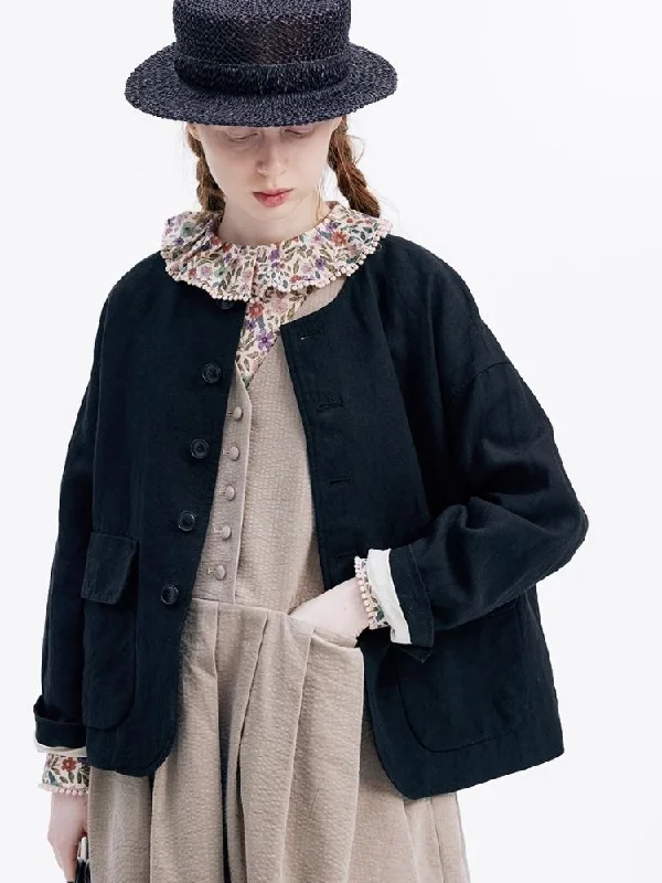 Simple Pocket Vintage Versatile Short Jacket【s0000007950】 Cotton Fabric Linen Fabric Terry Fabric