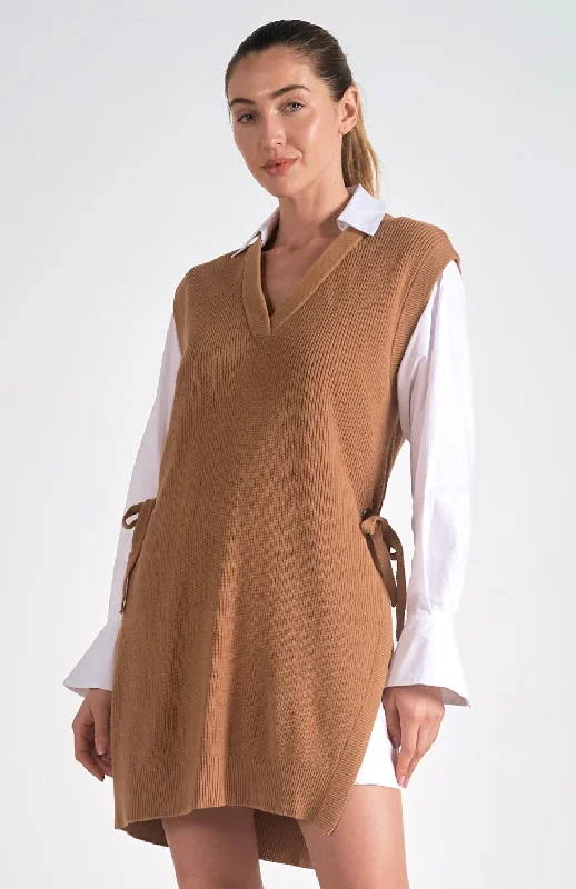 Elan Tan Sweater Dress Blouse Stylish Fashionable Trendy