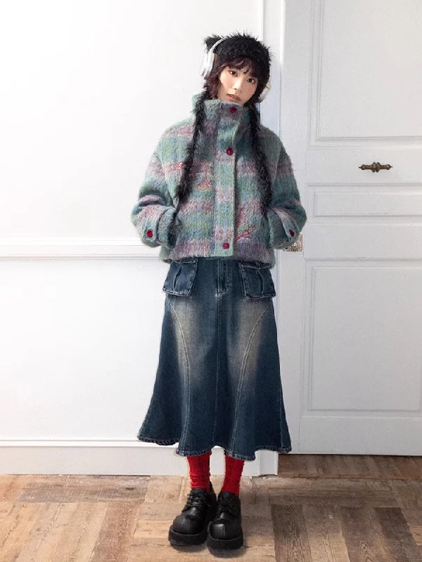 Embroidered plaid loose cotton jacket【s0000011128】 Jersey Jacket Tulle Jacket Batik Jacket