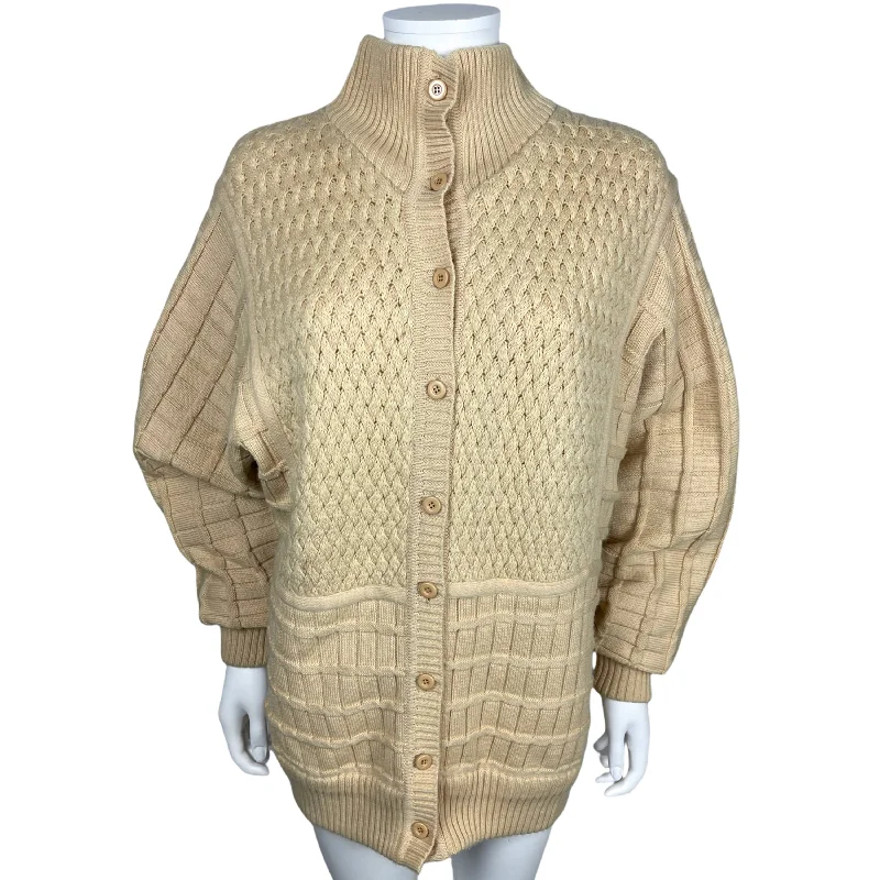 Vintage 1980s Courreges Sweater Jacket Made in France - Pale Yellow Seamless Knitted Crochet