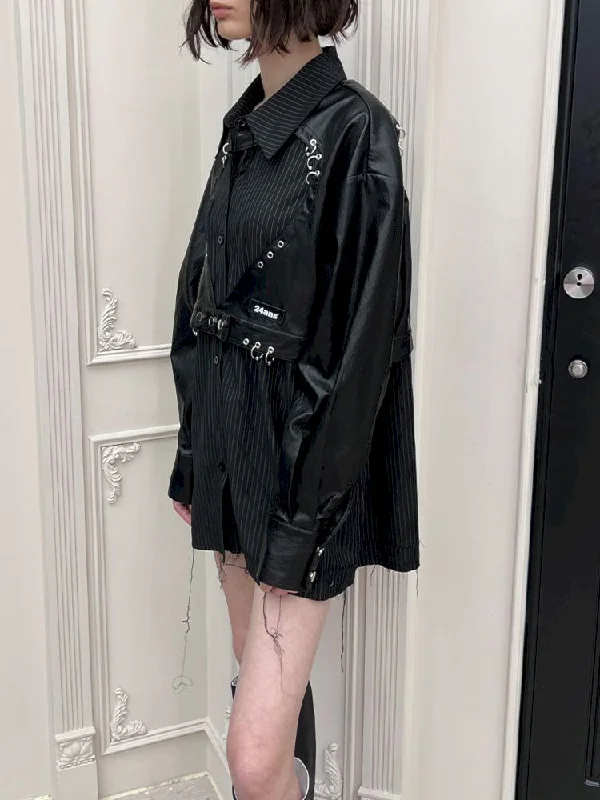 False Two Piece Heart Shirt Jacket【s0000006800】 Zip Front Button Front Snap Front