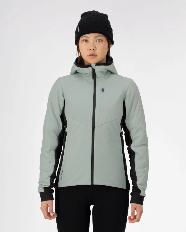 Arete Merino Insulated Hooded Jacket - Eucalyptus Front Pockets Side Pockets Patch Pockets
