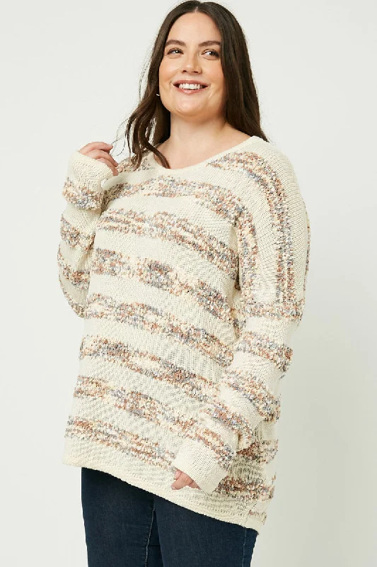 Popcorn Stripe Knit Sweater Fitted Slim Tailored