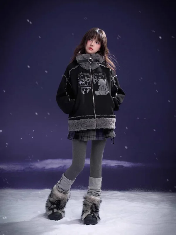 Warm bear hooded jacket【s0000011281】 Tailored Jacket Straight Jacket A-Line Jacket