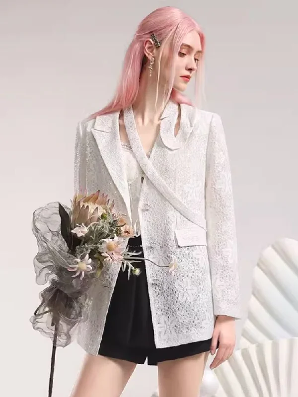 Irregular neckline design lace suit jacket【s0000006847】 Tailored Jacket Straight Jacket A-Line Jacket