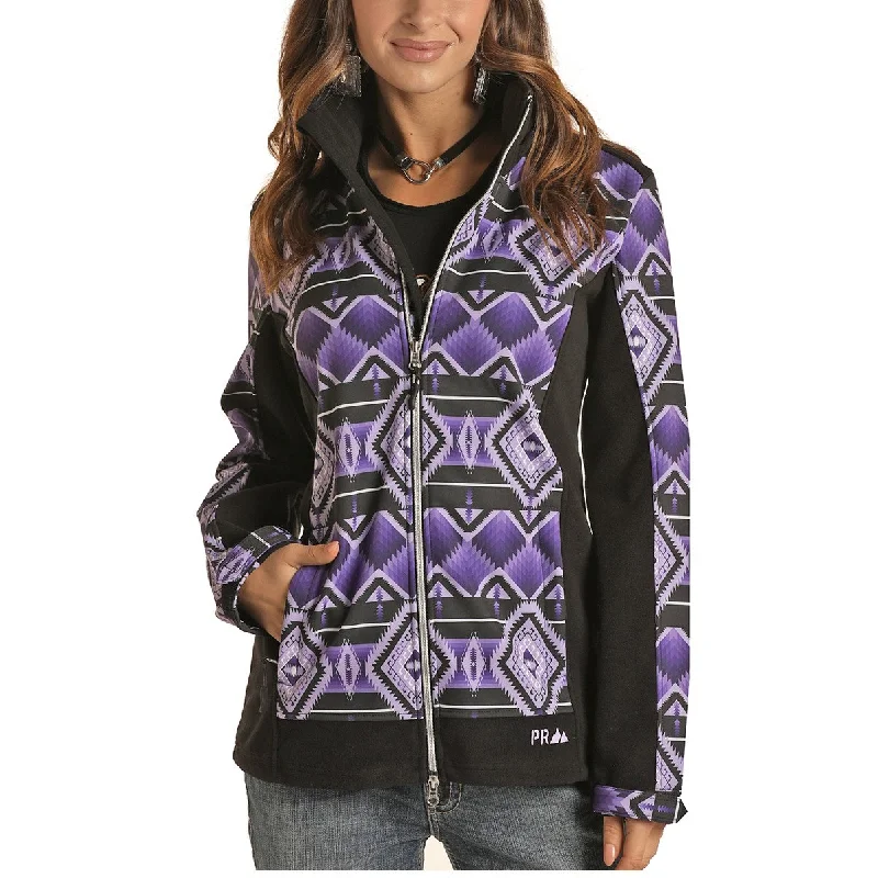 Powder River Ladies Aztec Purple Softshell Jacket 52-1048-52 Welt Pockets Slit Pockets Flap Pockets