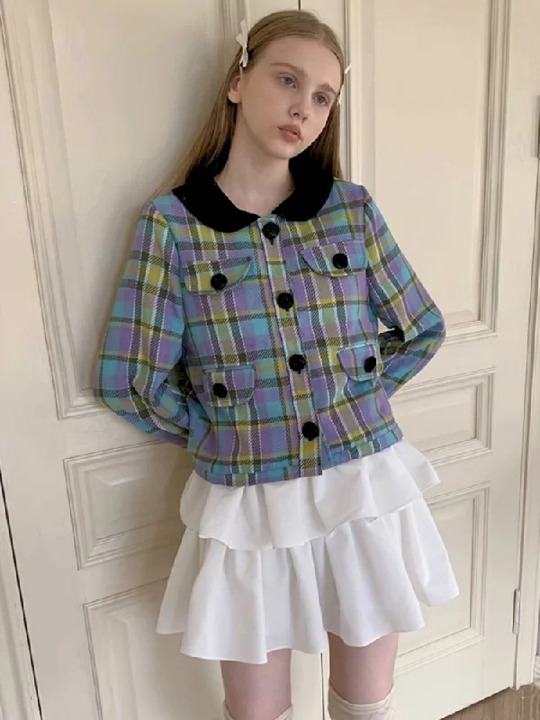 Plaid College Style Thin Jacket【s0000009893】 Tiered Jacket Buttoned Jacket Zippered Jacket